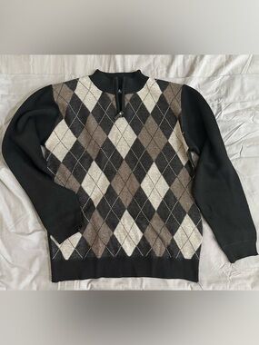 Whipper In NWOT Men’s Argyle Quarter Zip Sweater Black - Size L